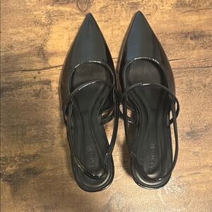 Open Edit Sophia Pointed Toe Slingback Pump in Black Patent Leather, Size 8